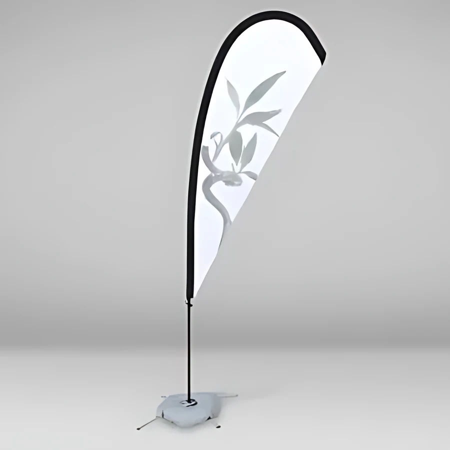 Flying Banner tipo lágrima de aluminio para exterior con pie en X y contrapeso